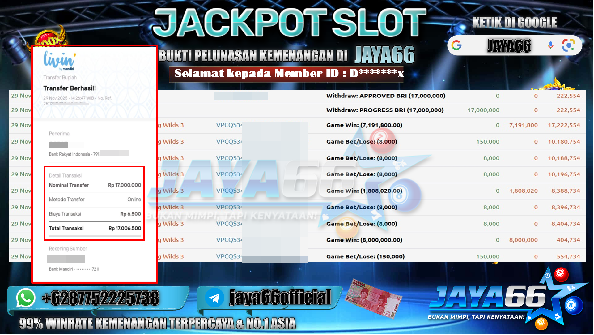 BUKTI WD JAYA66 17JT 29 11 2025