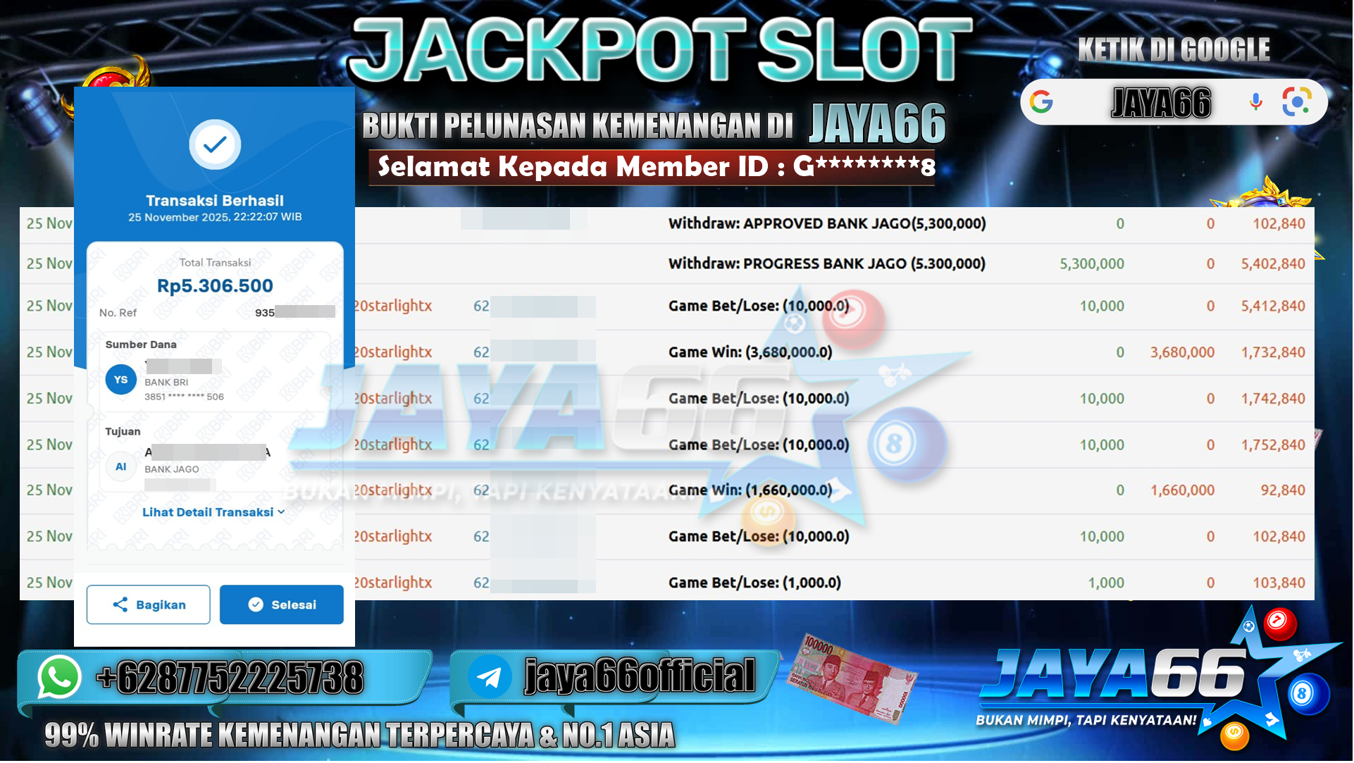 JAYA66 – BUKTI KEMENANGAN TGL 25 Novenver 2025 SLOT STARLIGHT PRINCESS 1000 Rp.5.300.000,- LUNAS