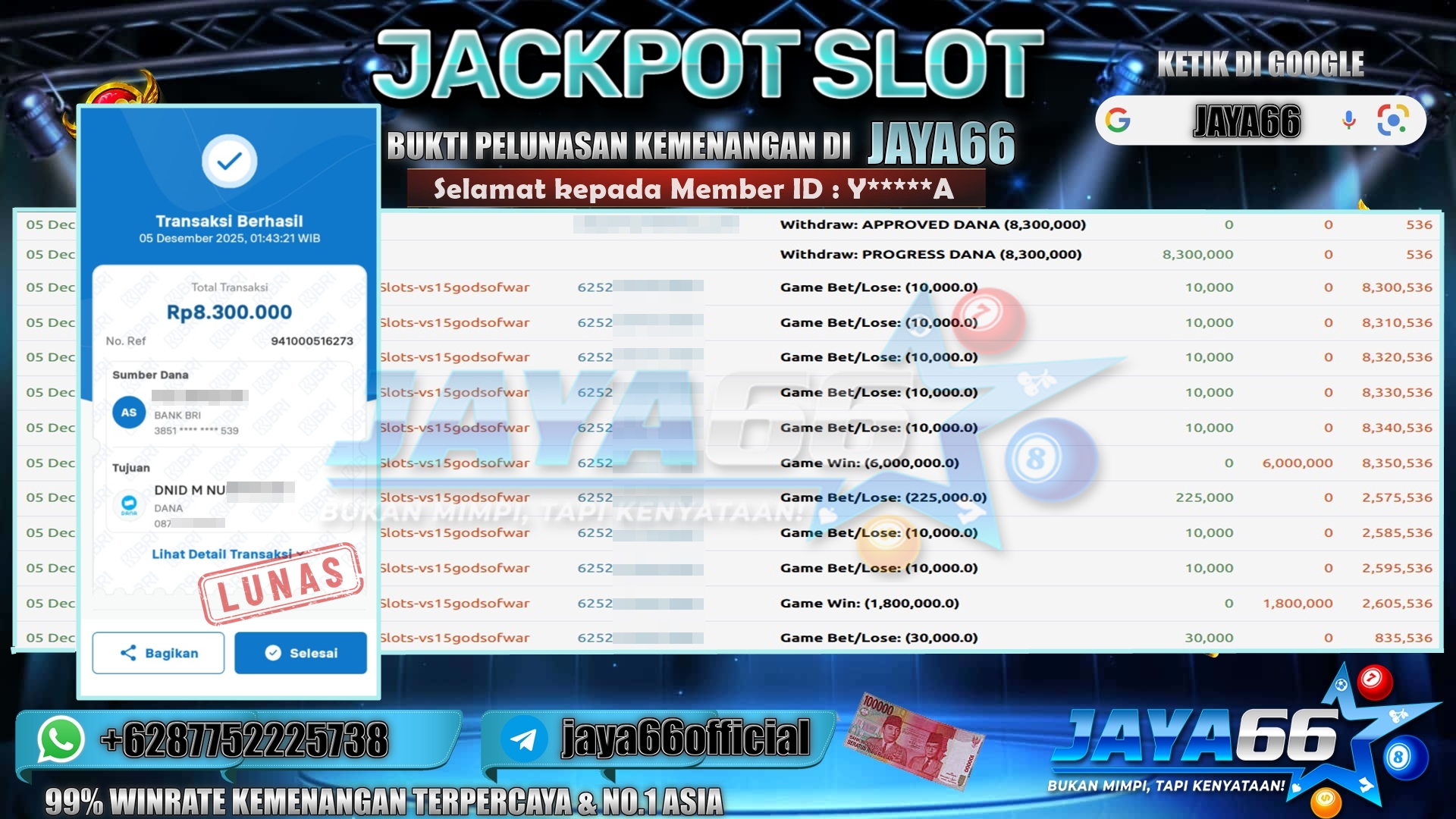 JAYA66 – BUKTI KEMENANGAN SLOT Zeus vs Hades – Gods of War Rp.8.500.000,- LUNAS