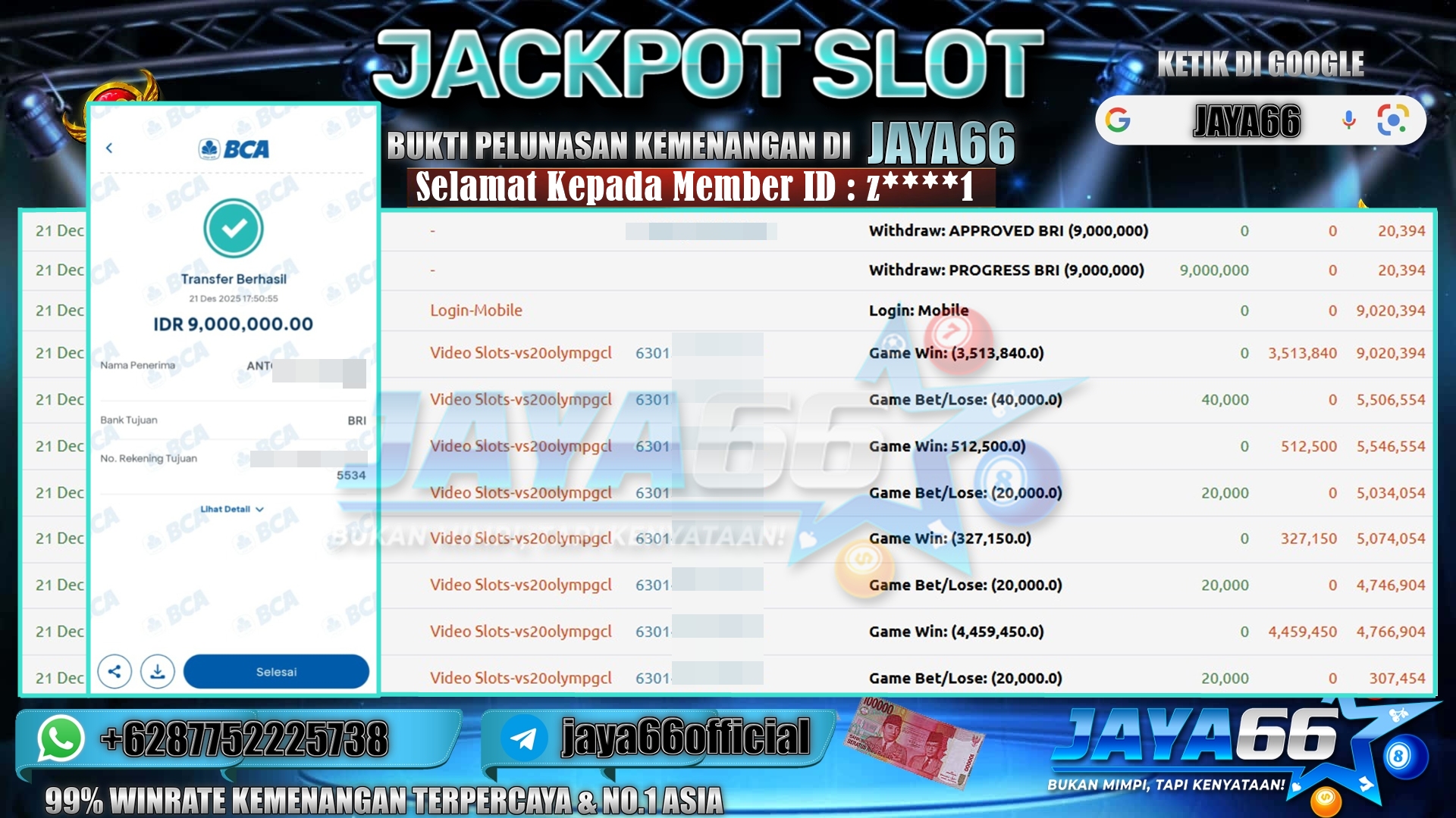 JAYA66 – BUKTI KEMENANGAN SLOT FORTUNE OF OLYMPUS Rp. 9.000.000,- LUNAS