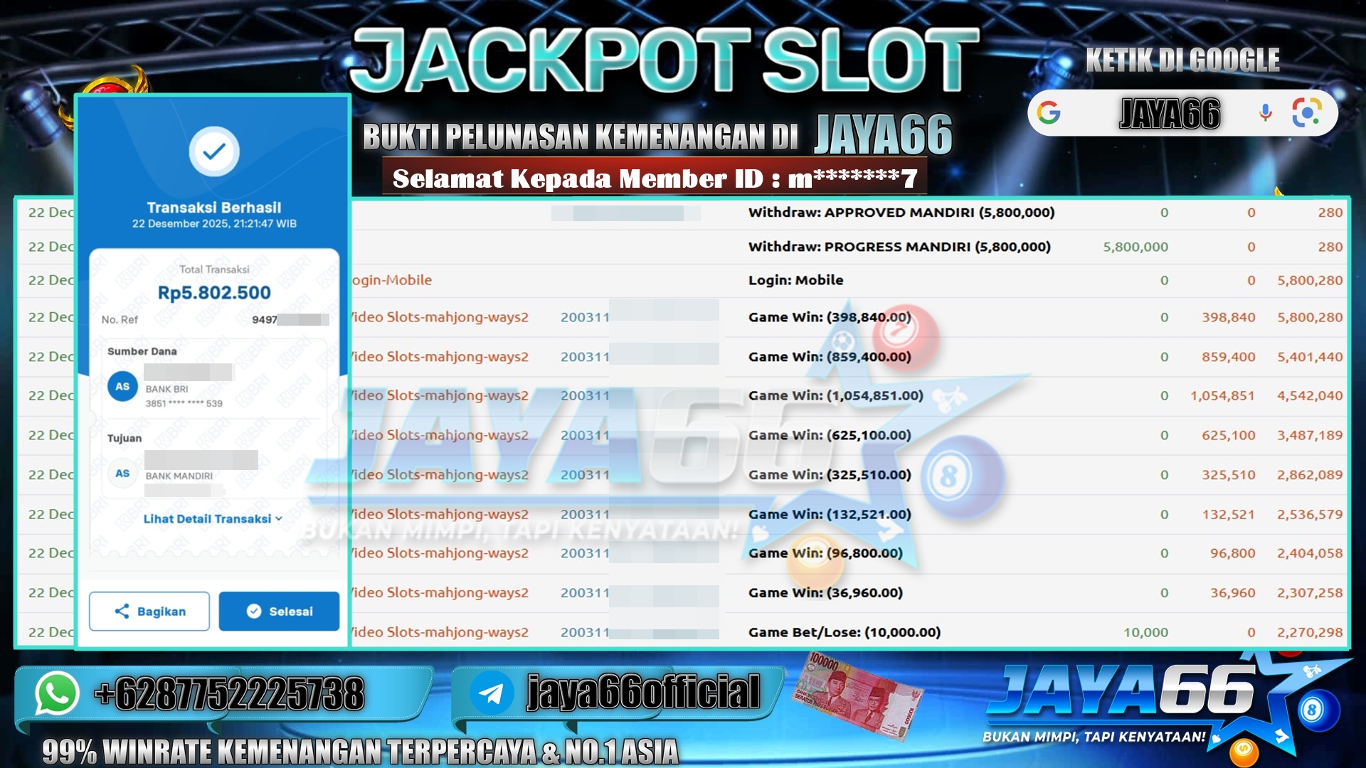 BUKTI WD JAYA66 22 12 25