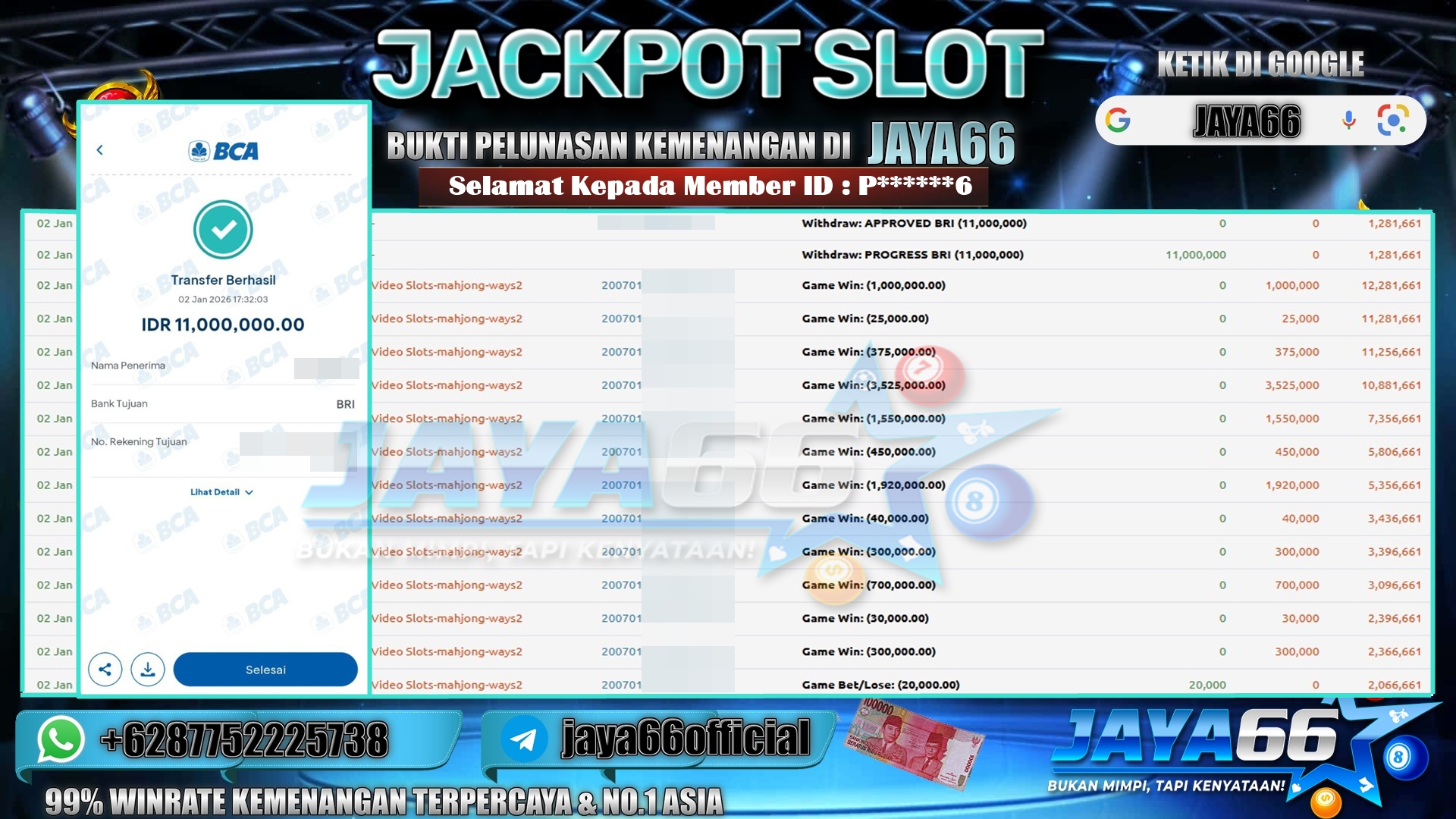 JAYA66 – BUKTI KEMENANGAN SLOT MAHJONG WAYS 2 Rp. 11,000,000,- LUNAS