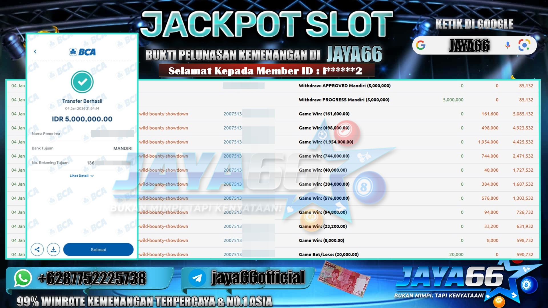 JAYA66 – BUKTI KEMENANGAN SLOT WILD BOUNTY SHOWDOWN Rp. 6,000,000,- LUNAS