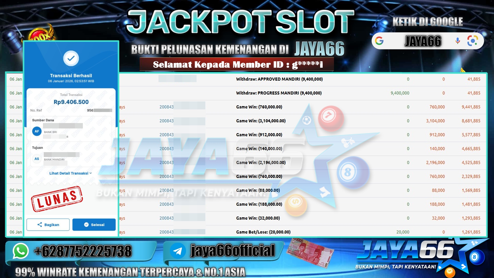JAYA66 – BUKTI KEMENANGAN SLOT MAHJONG WAYS Rp. 9,400,000,- LUNAS